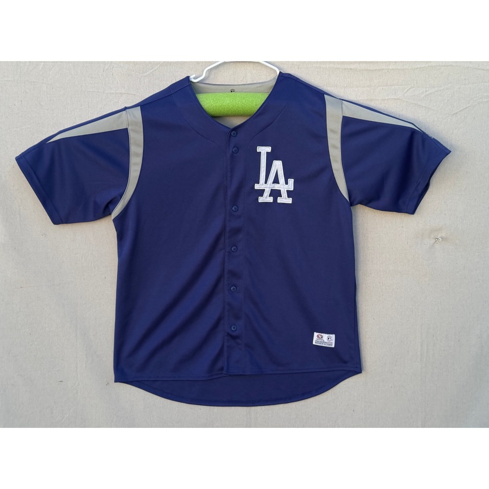 True Fan Los Angeles Dodgers MLB Baseball Jersey Navy Blue Grey XL 84590